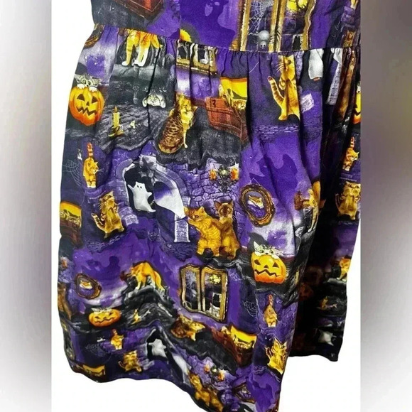 ModCloth Halloween Dress Spooky Cat and Pumpkin Print Sleeveless Skater Dress S - Picture 5 of 13